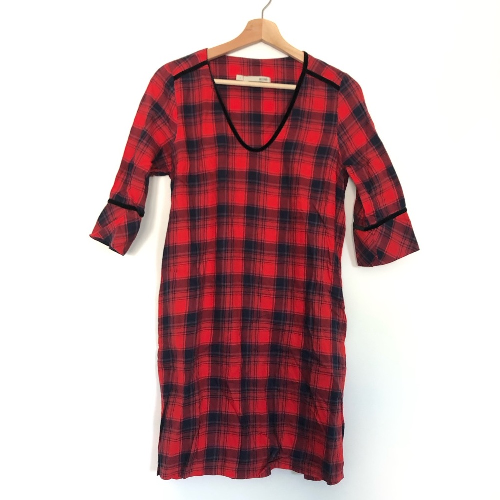 Acoté Red Plaid Cotton Dress with pockets